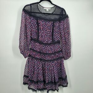 DVF Diane Von Furstenberg 0 Jamie Silk Blend Long Sleeve Cocktail Tiered Dress